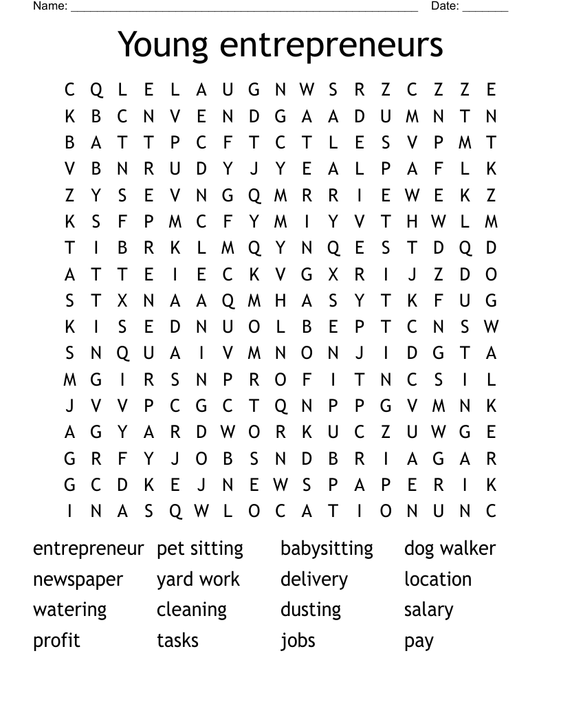 Young entrepreneurs Word Search