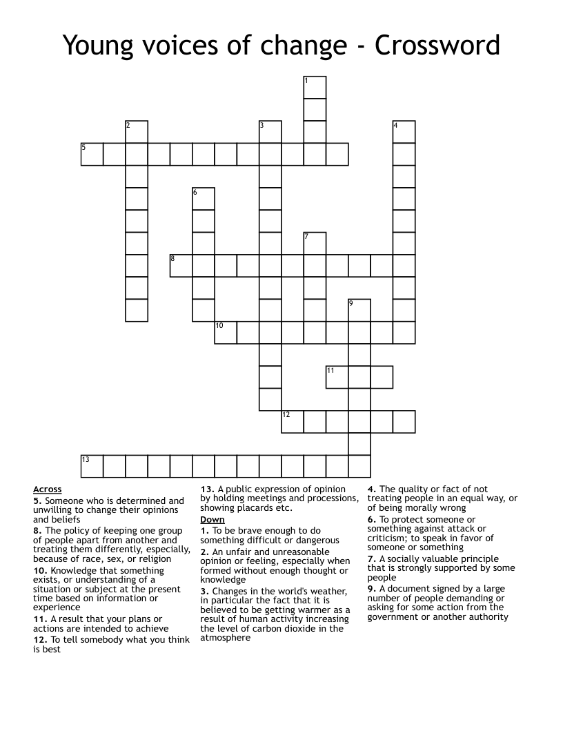 Young voices of  change - Crossword