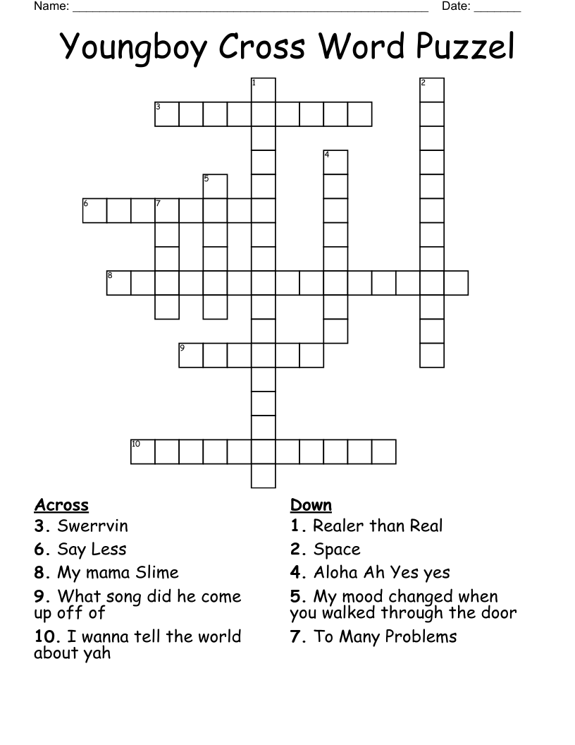 Youngboy Cross Word Puzzel