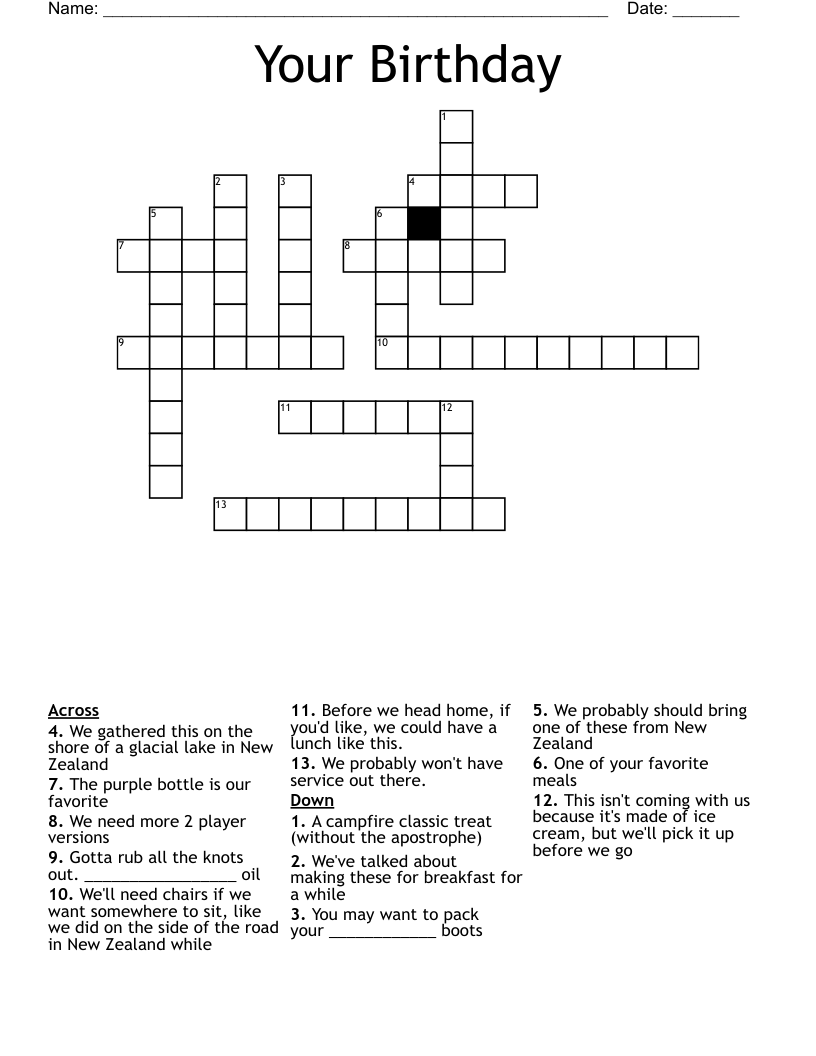 Your Birthday Crossword