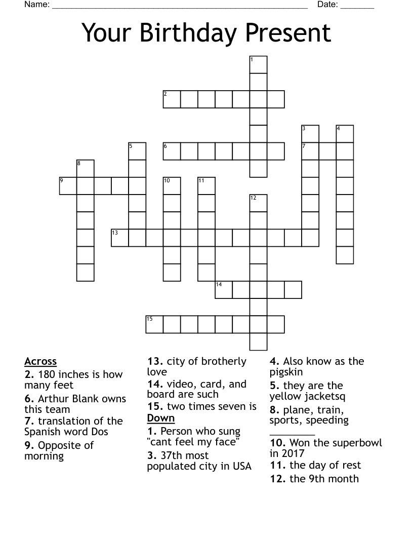 Your Birthday Present  Crossword
