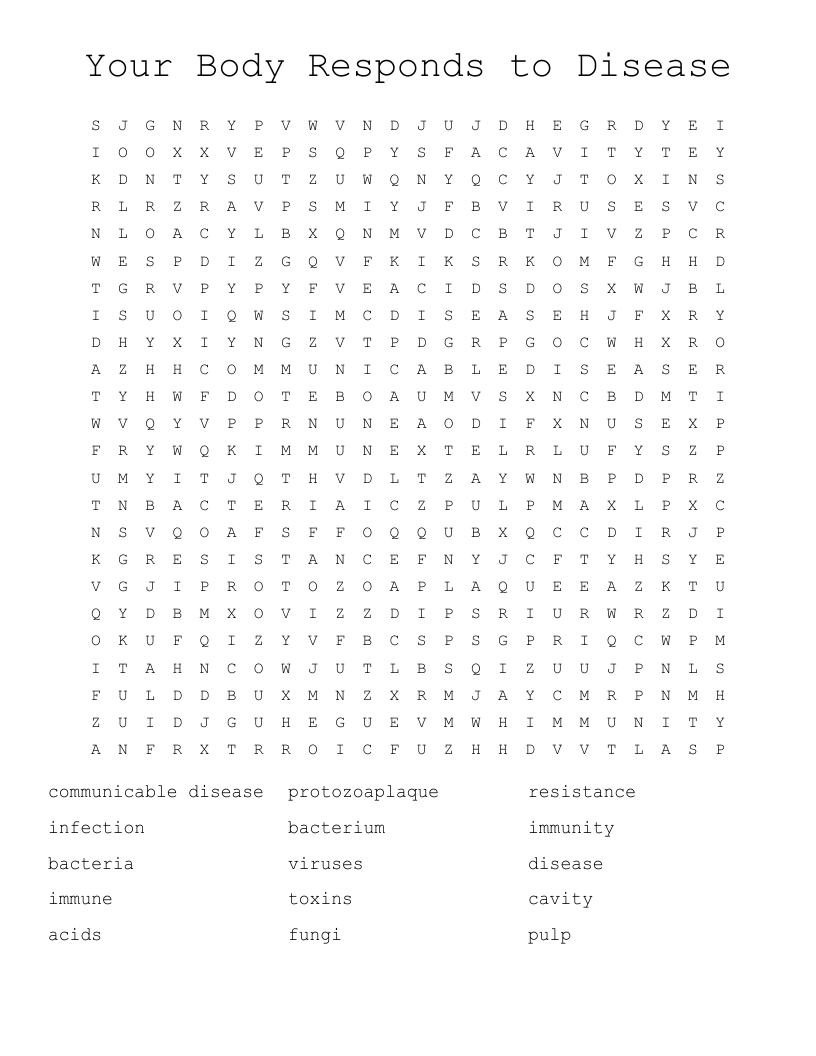 Your Body Responds to Disease Word Search