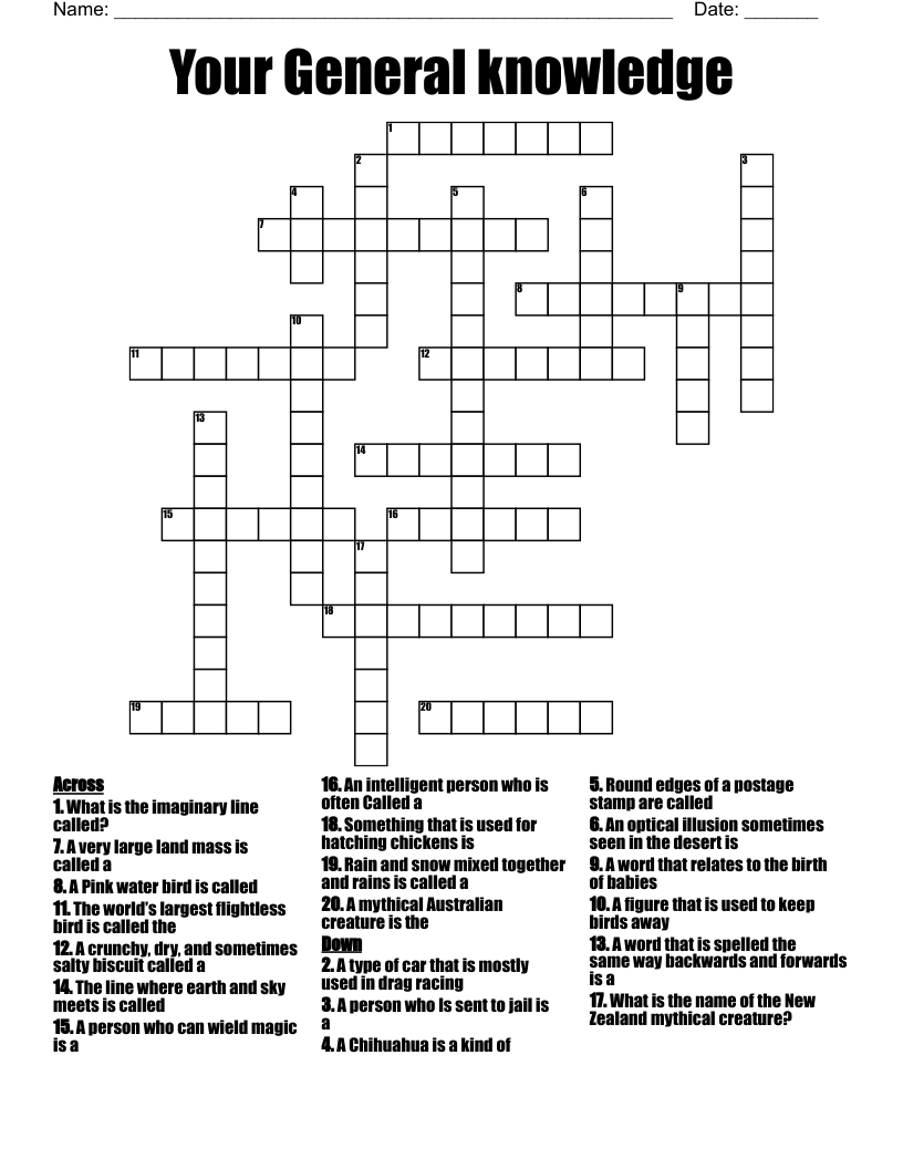 Your General knowledge  Crossword
