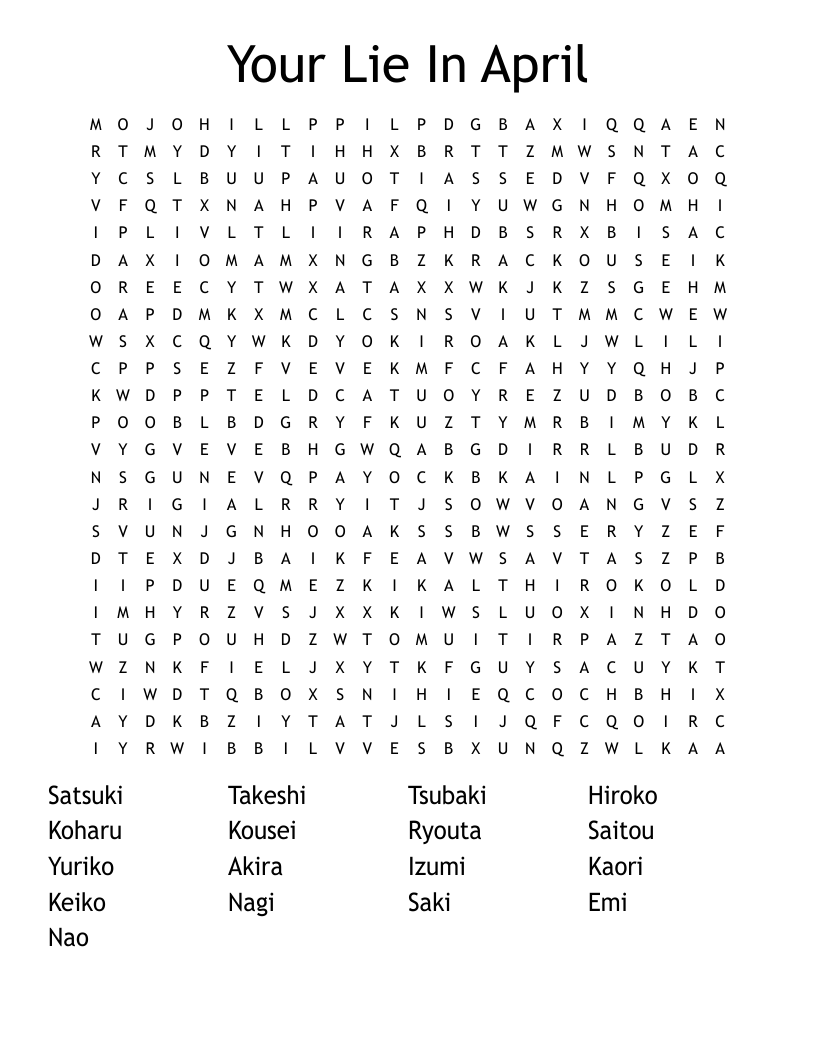 Your Lie In April Word Search