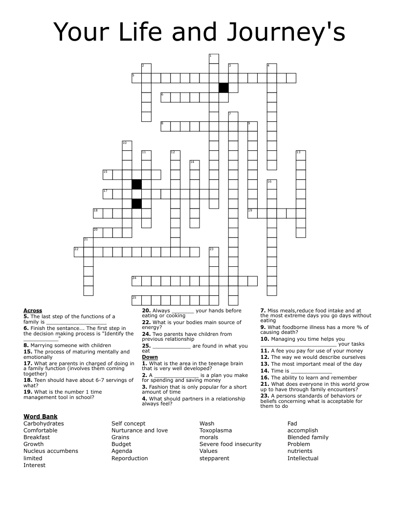 Your Life and Journey's Crossword
