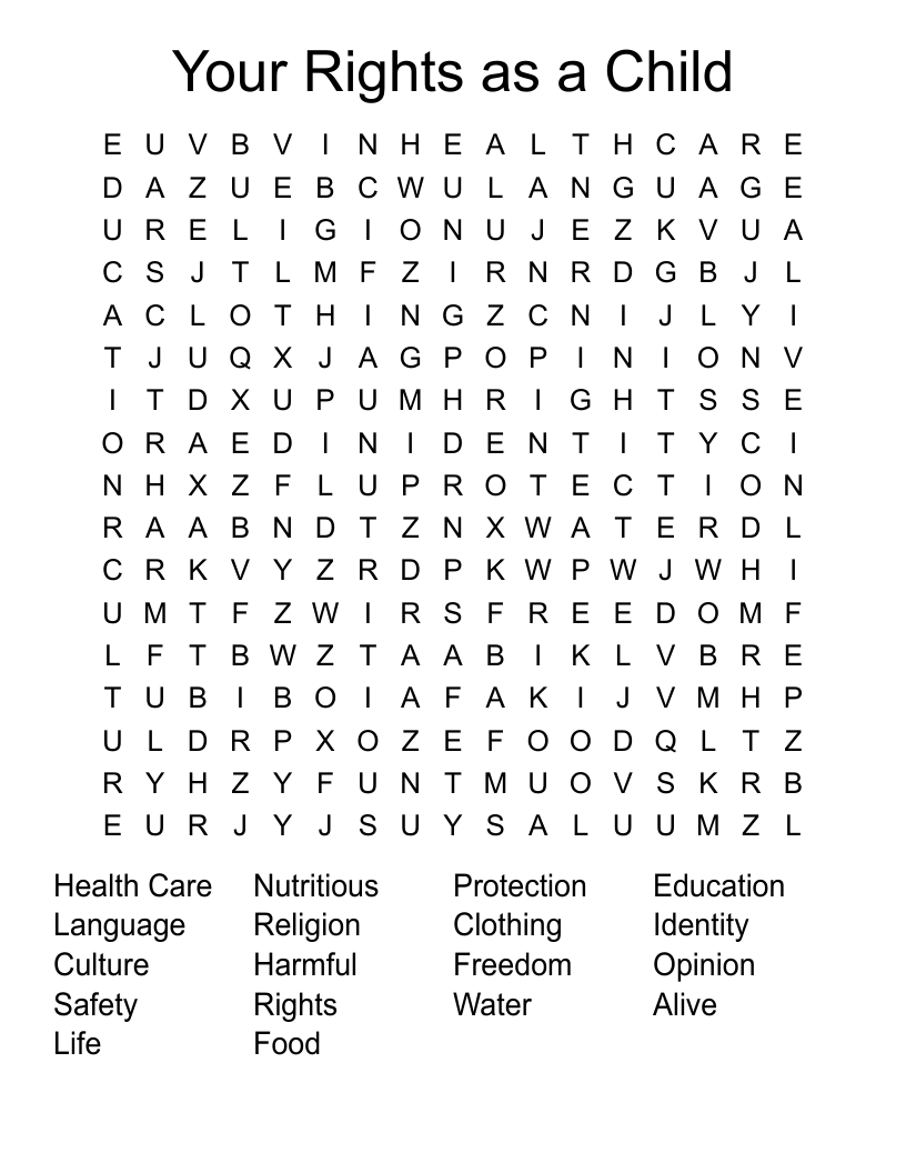 Your Rights as a Child Word Search