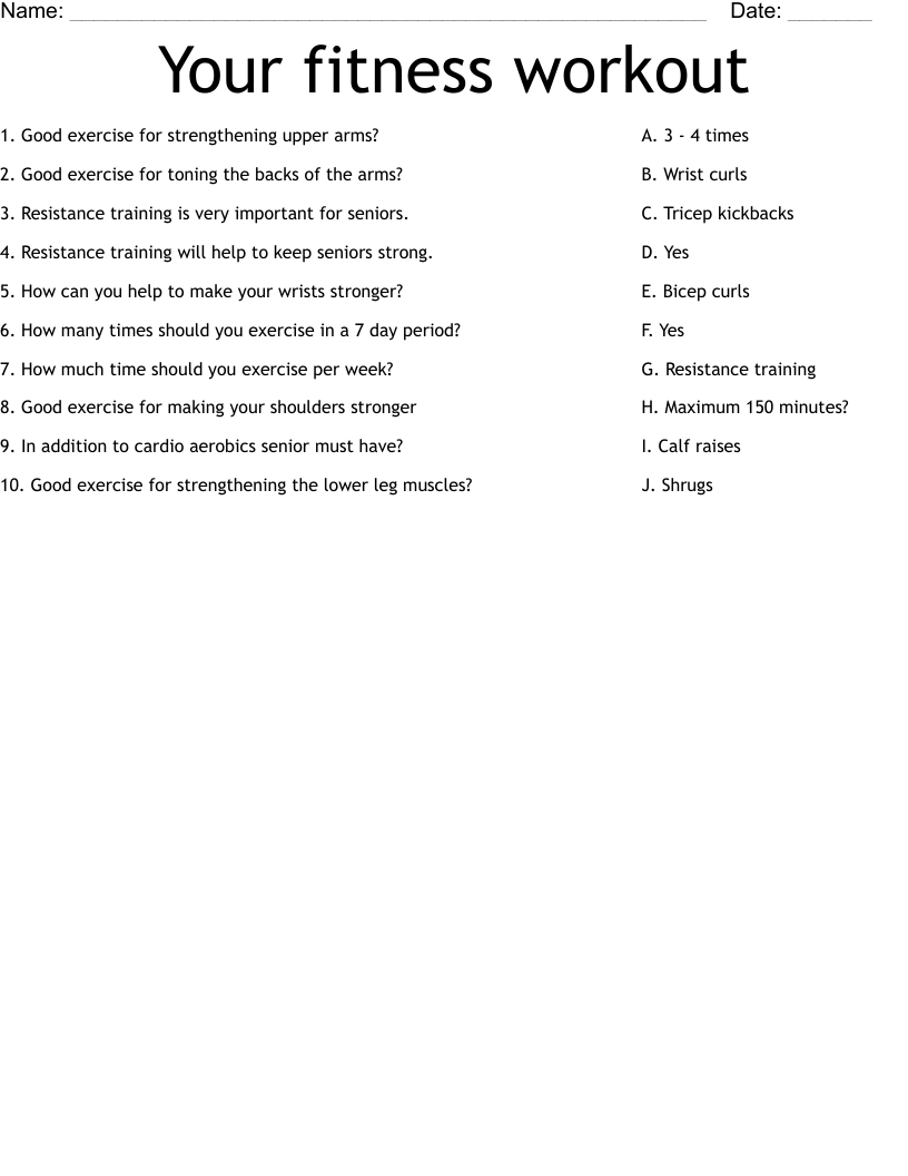 Your fitness workout Worksheet