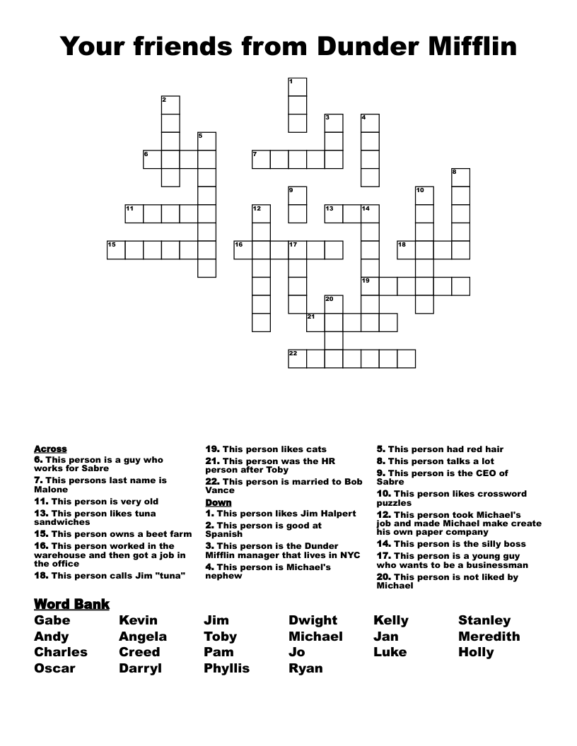 Your friends from Dunder Mifflin Crossword