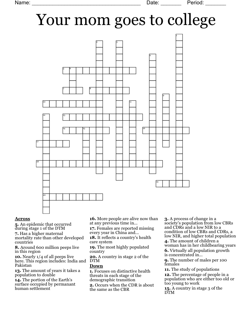 Your mom goes to college Crossword