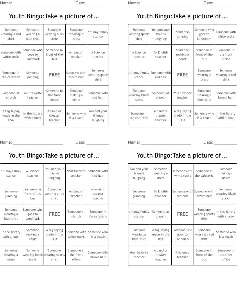 Youth Bingo:Take a picture of...