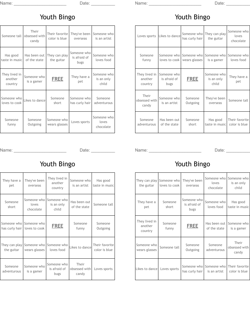 Youth Bingo