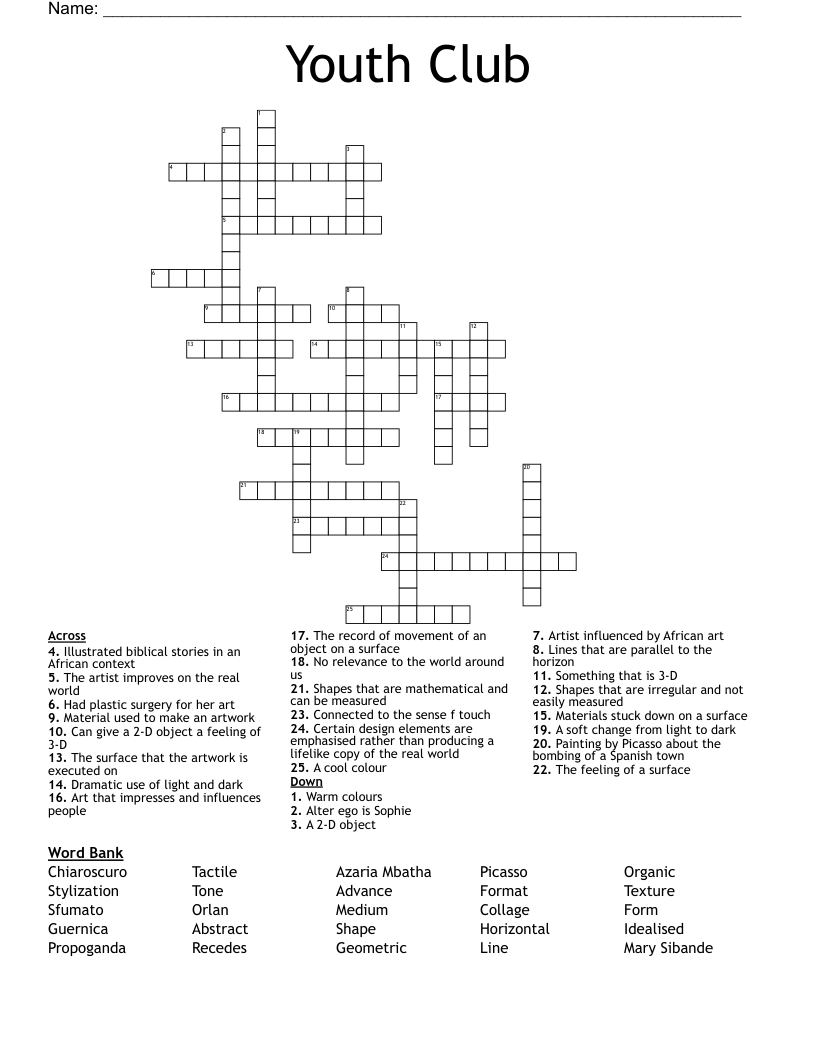 Youth Club Crossword