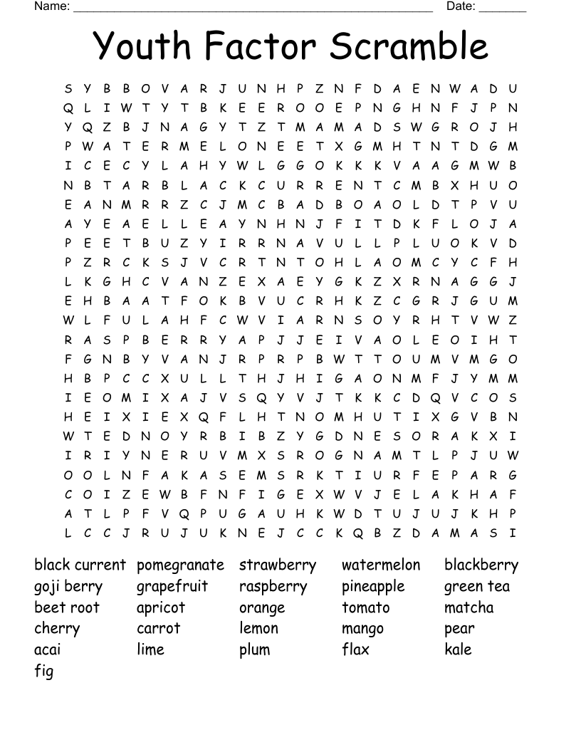 Youth Factor Scramble Word Search