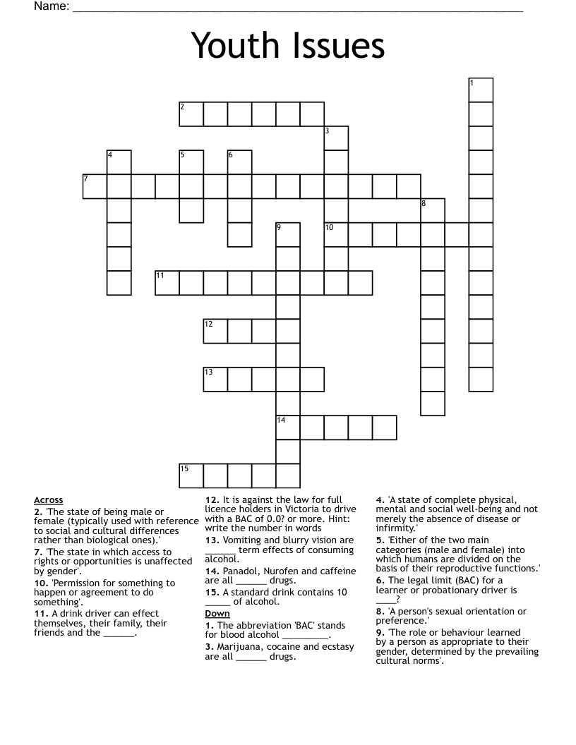 Youth Issues Crossword