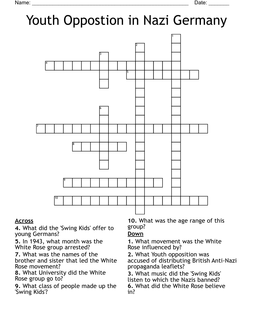 Youth Oppostion in Nazi Germany Crossword