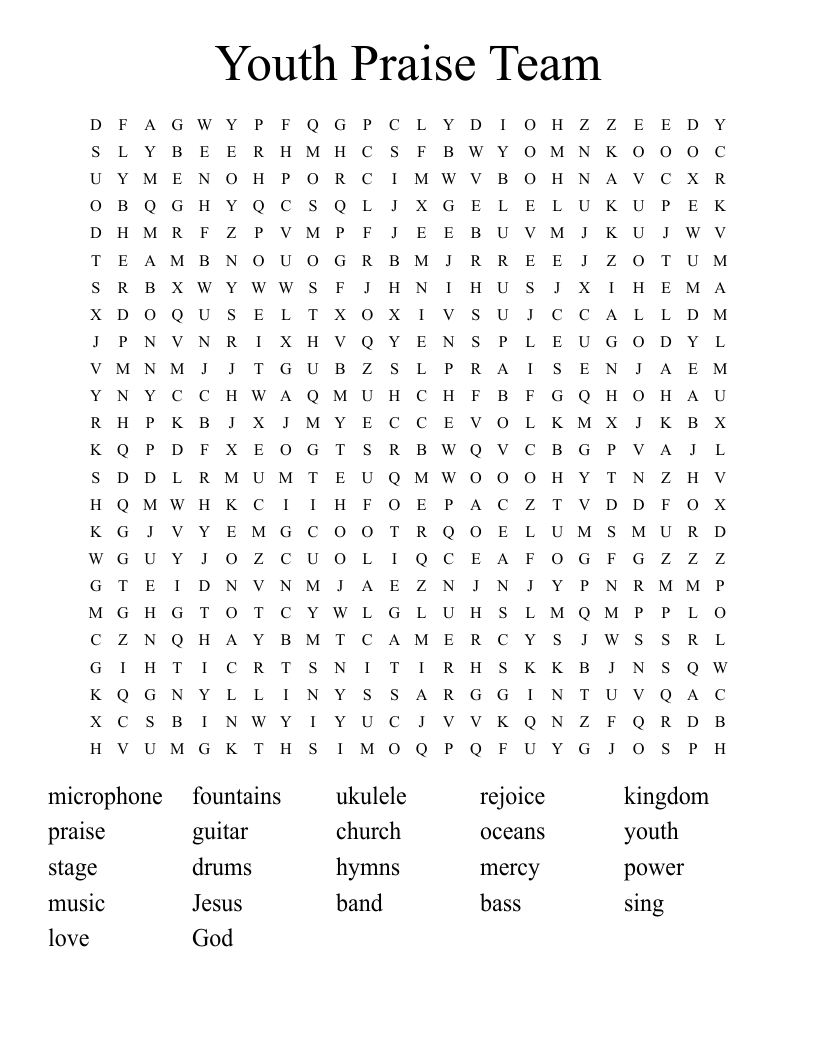 Youth Praise Team Word Search