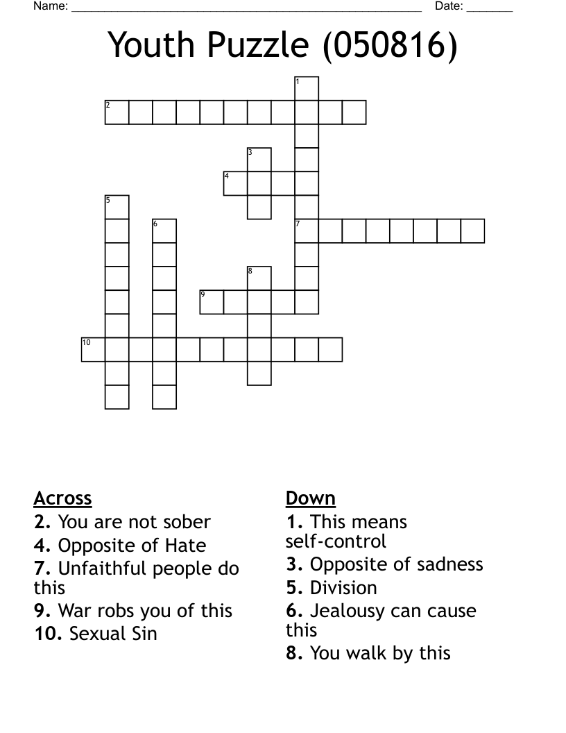 Youth Puzzle (050816) Crossword