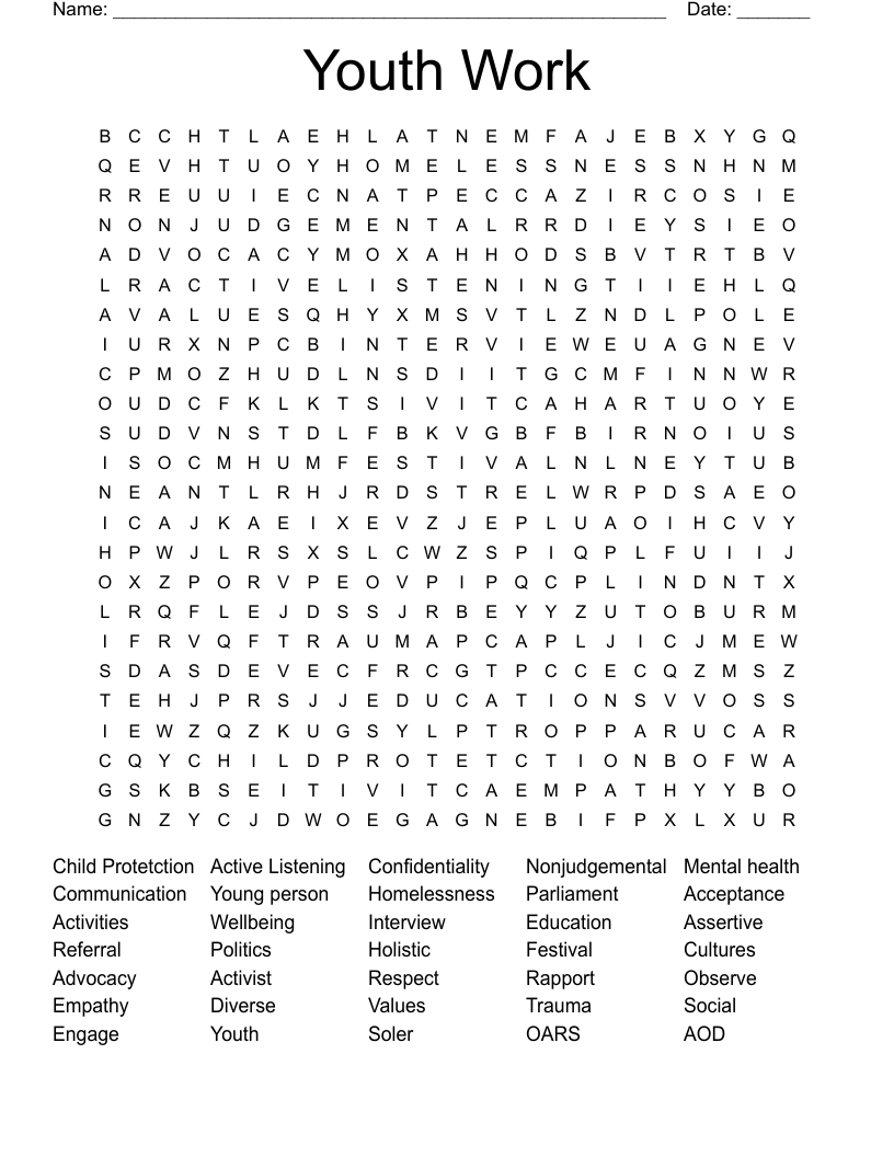 Youth Work Word Search