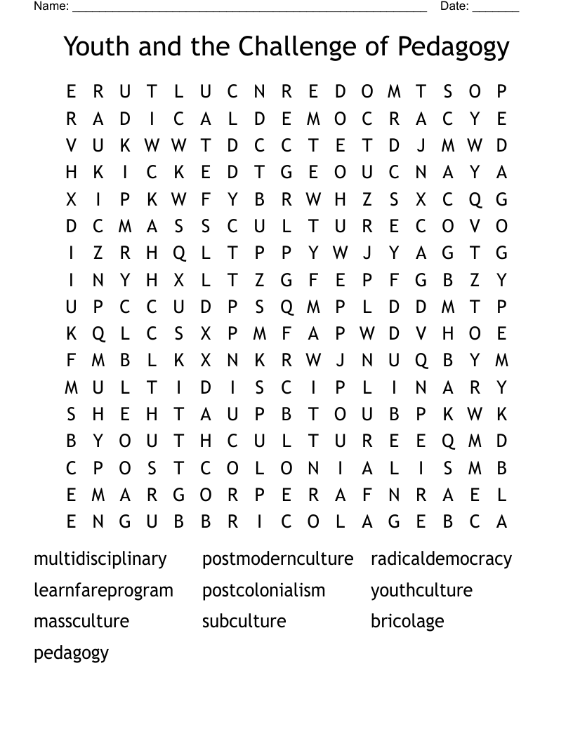 Youth and the Challenge of Pedagogy  Word Search