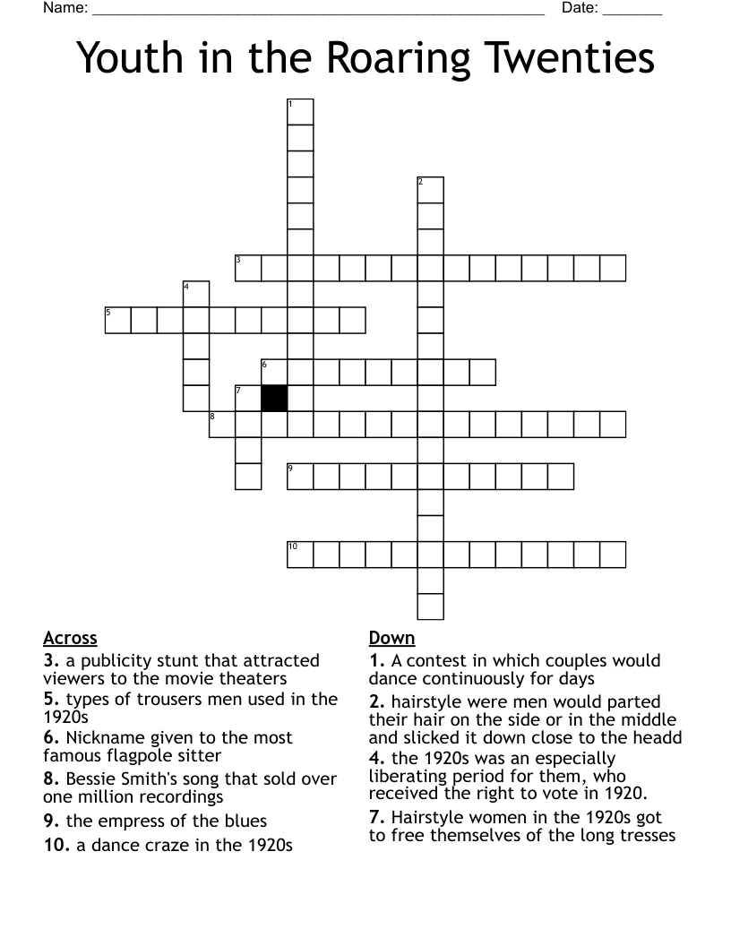 Youth in the Roaring Twenties Crossword