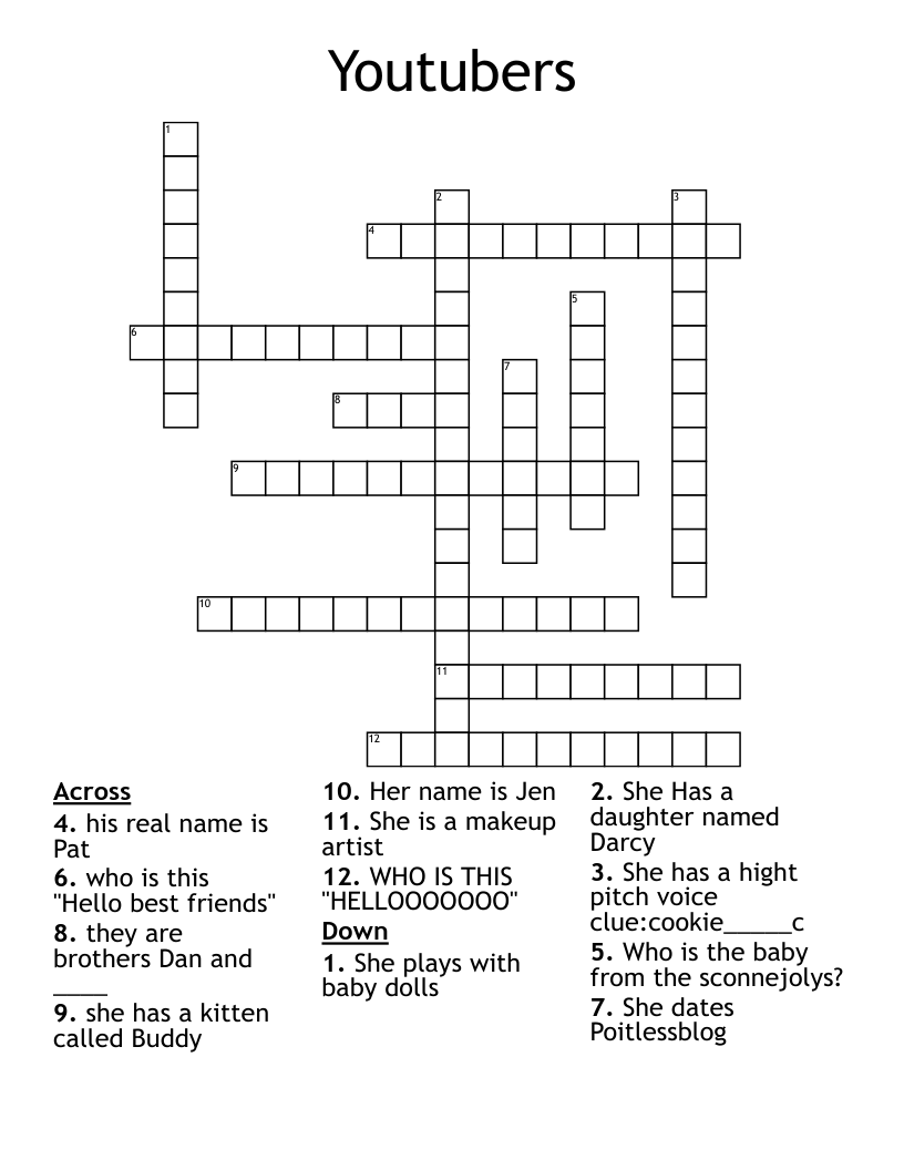 Youtubers Crossword