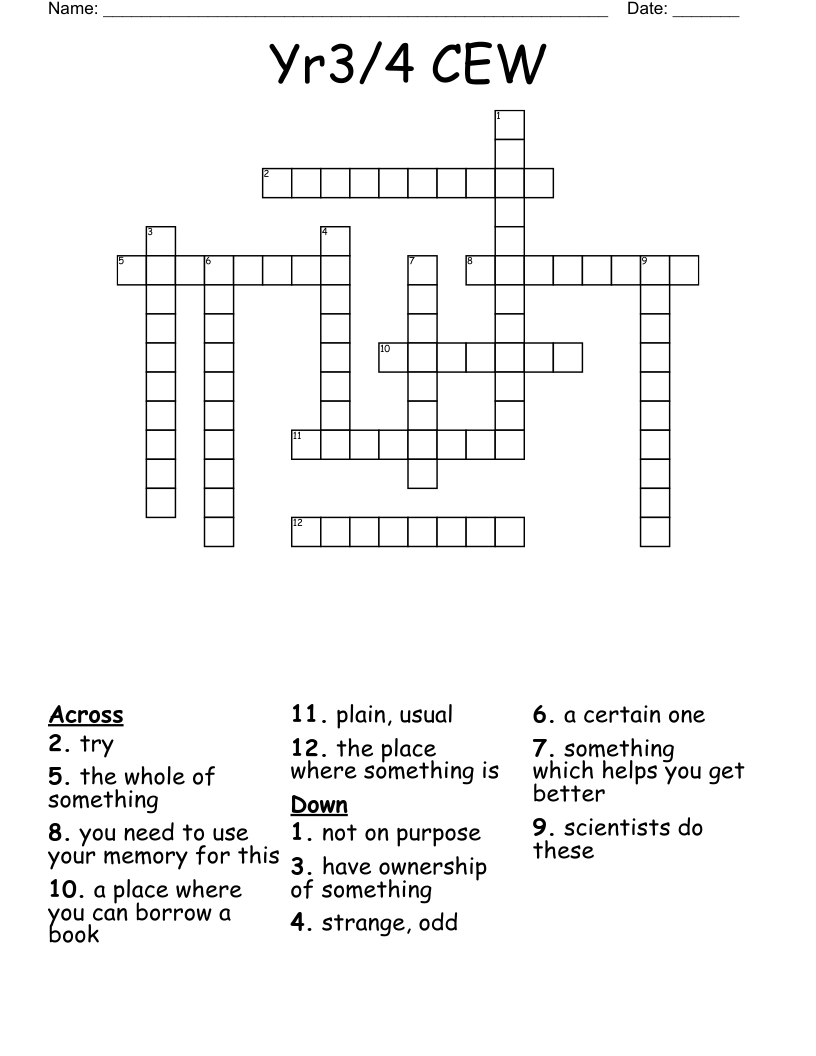 Yr3/4 CEW Crossword