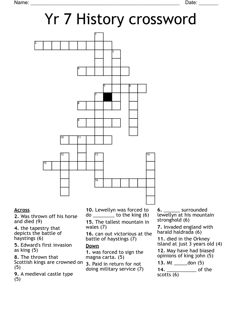 Yr 7 History crossword