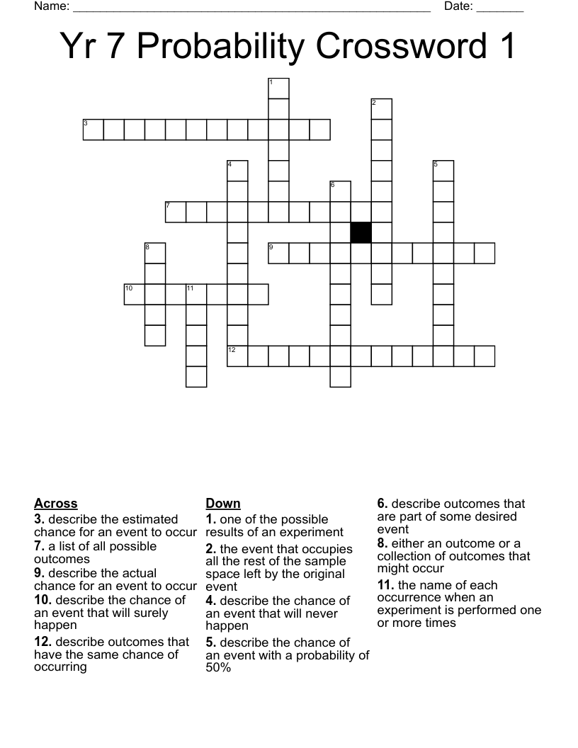 Yr 7 Probability Crossword 1