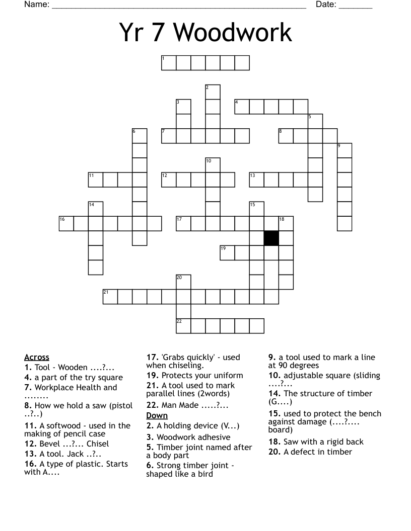 Yr 7 Woodwork Crossword