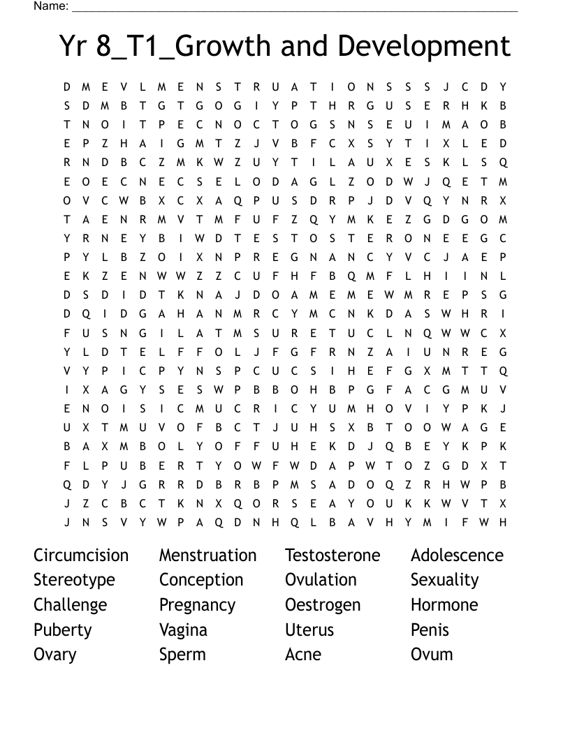 Yr 8_T1_Growth and Development Word Search