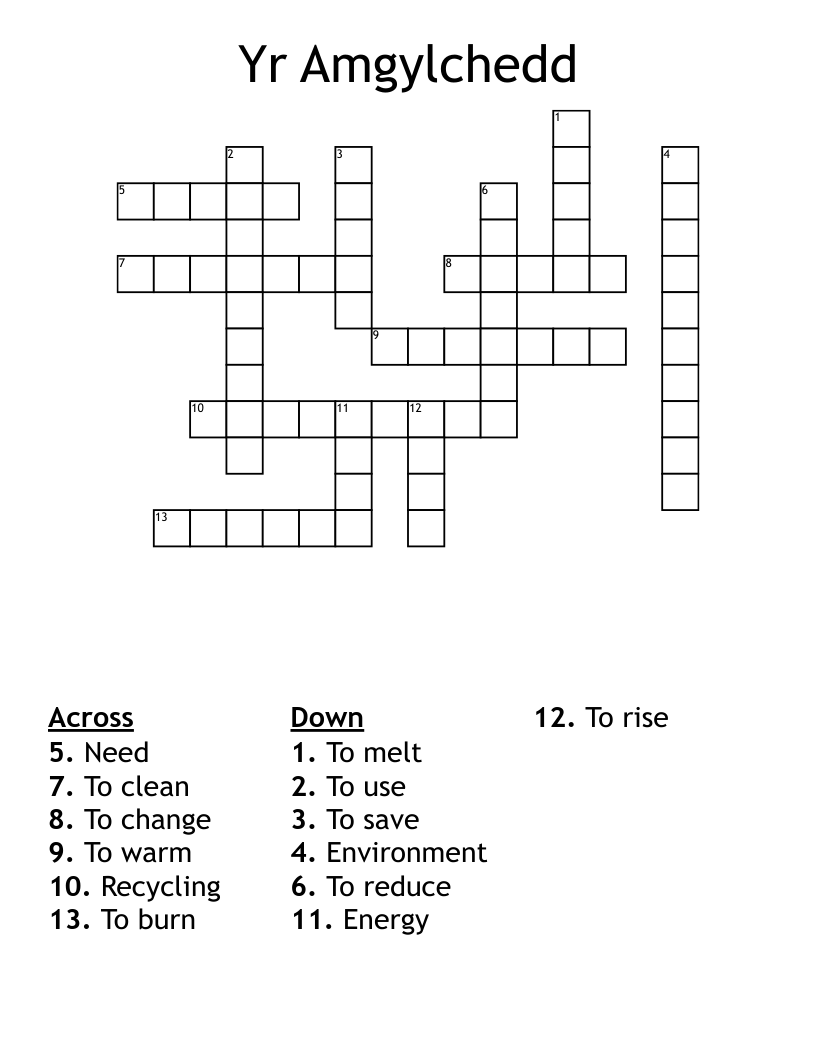 Yr Amgylchedd Crossword