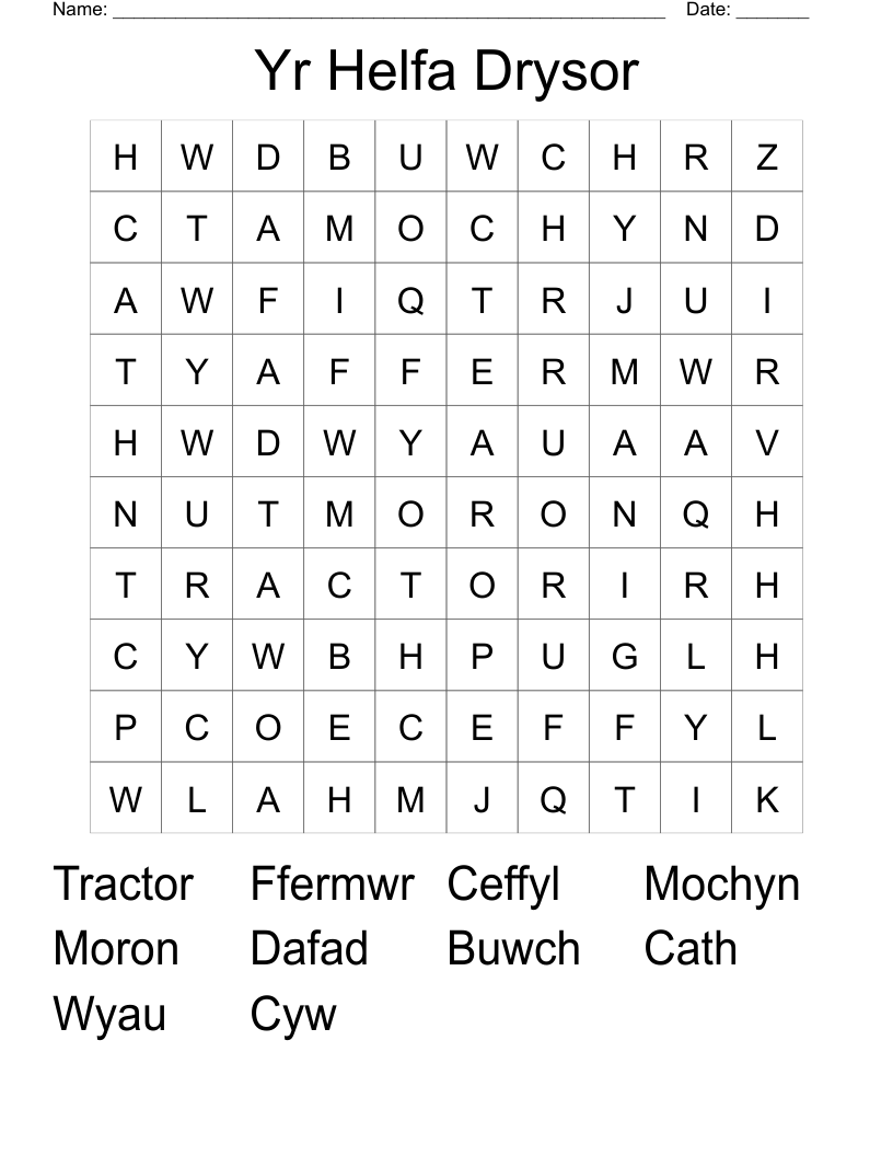 Yr Helfa Drysor Word Search