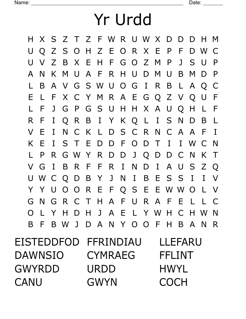 Yr Urdd Word Search