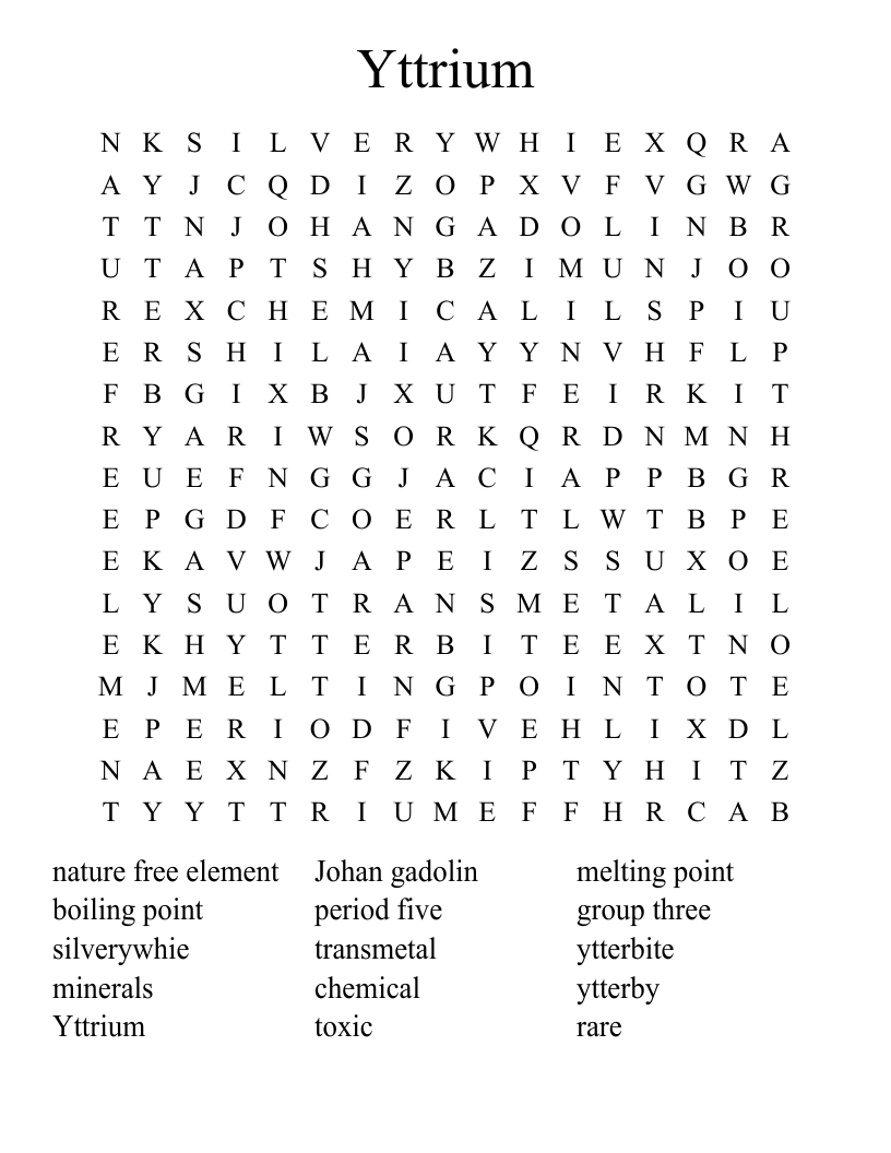 Yttrium Word Search