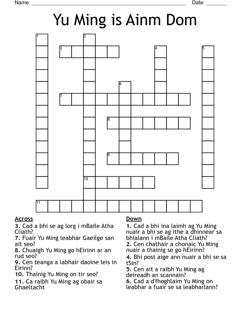 Yu Ming is Ainm Dom Crossword