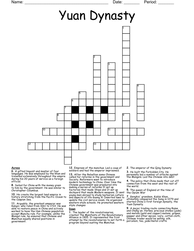 Yuan Dynasty Crossword