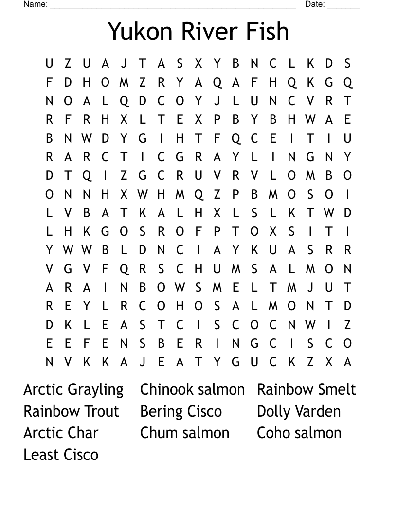 Yukon River Fish Word Search