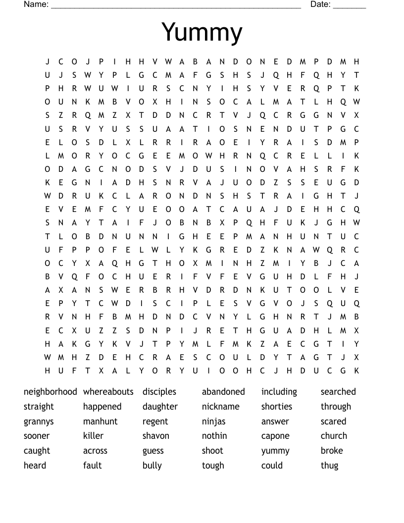 Yummy Word Search