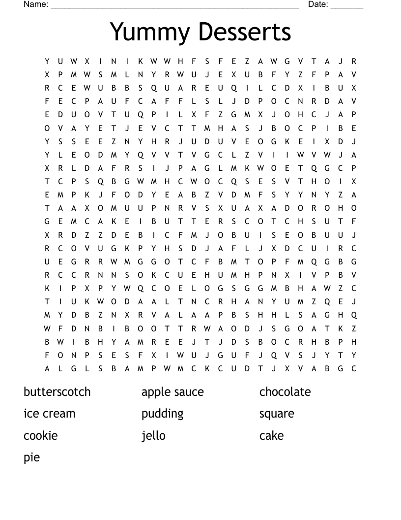 Yummy Desserts Word Search