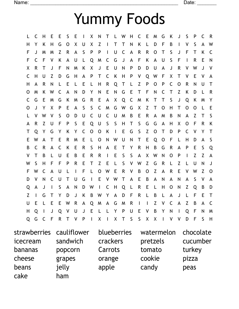 Yummy Foods Word Search