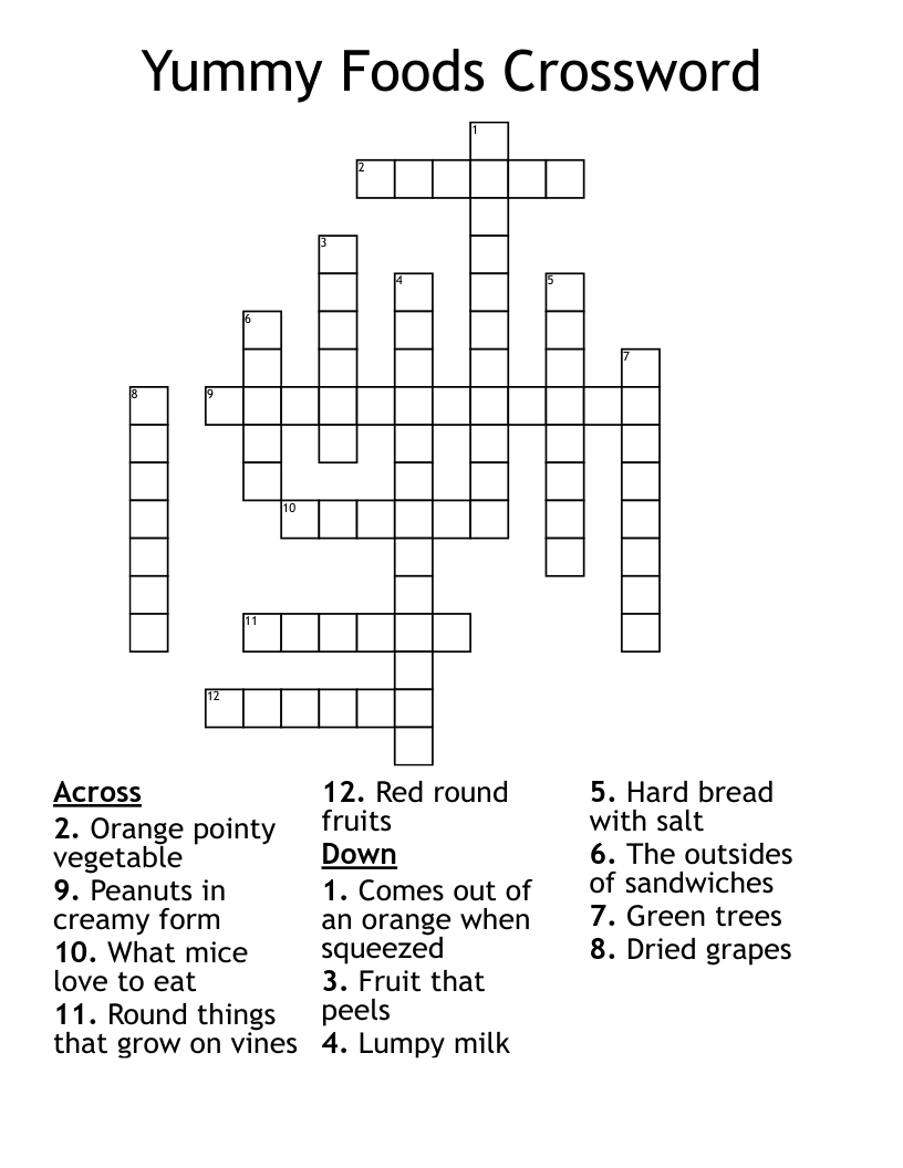 Yummy Foods Crossword 
