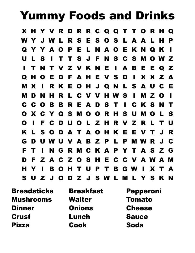 Yummy Foods and Drinks Word Search