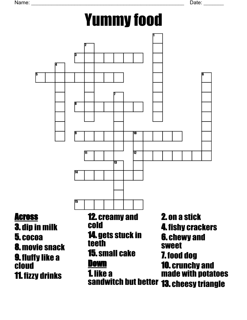 Yummy food Crossword