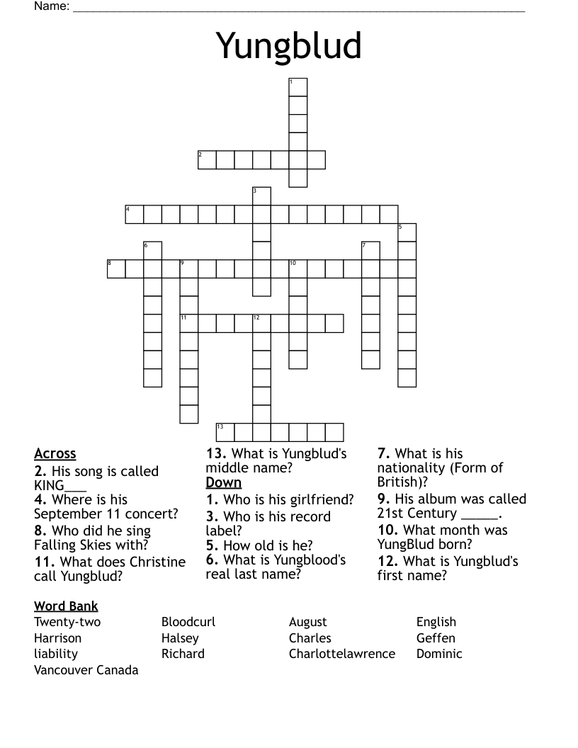Yungblud Crossword