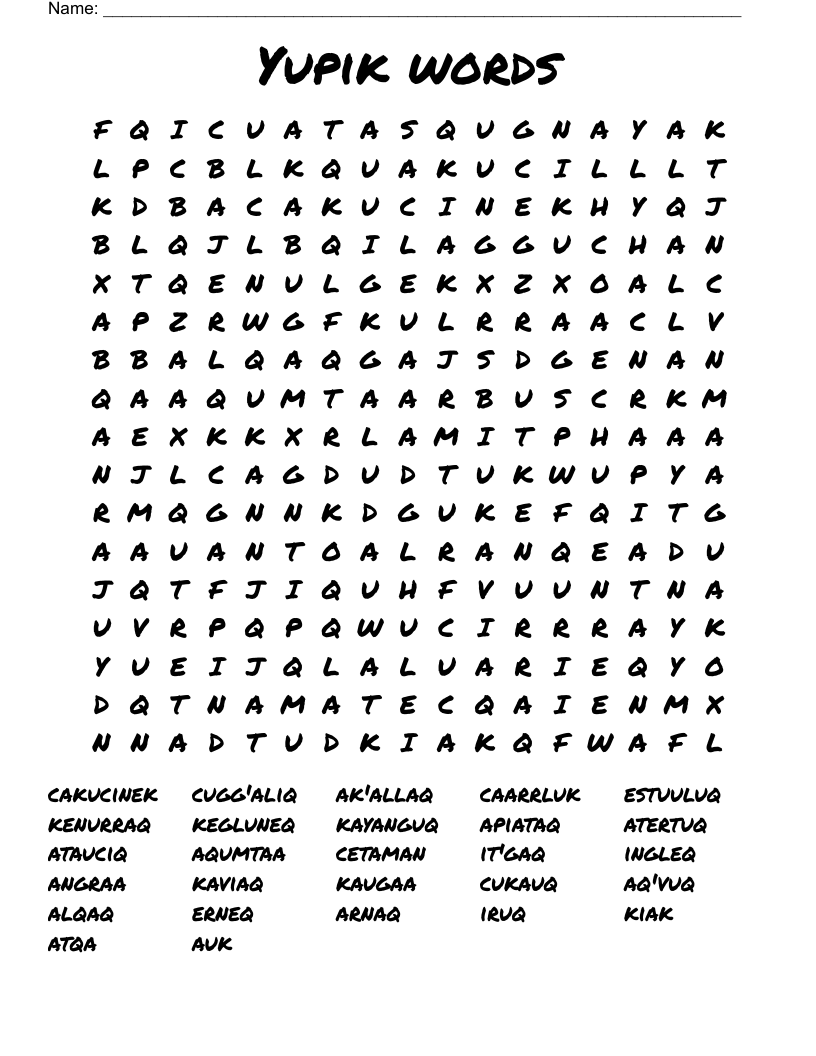 Yupik words Word Search
