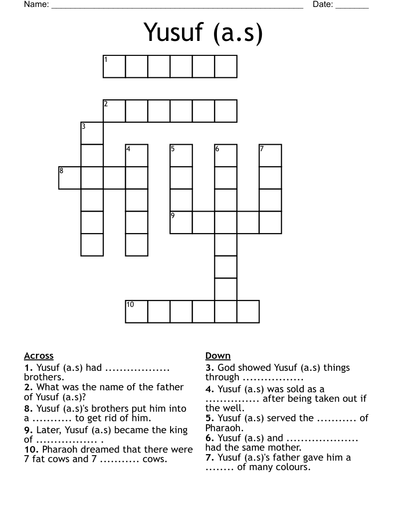 Yusuf (a.s) Crossword