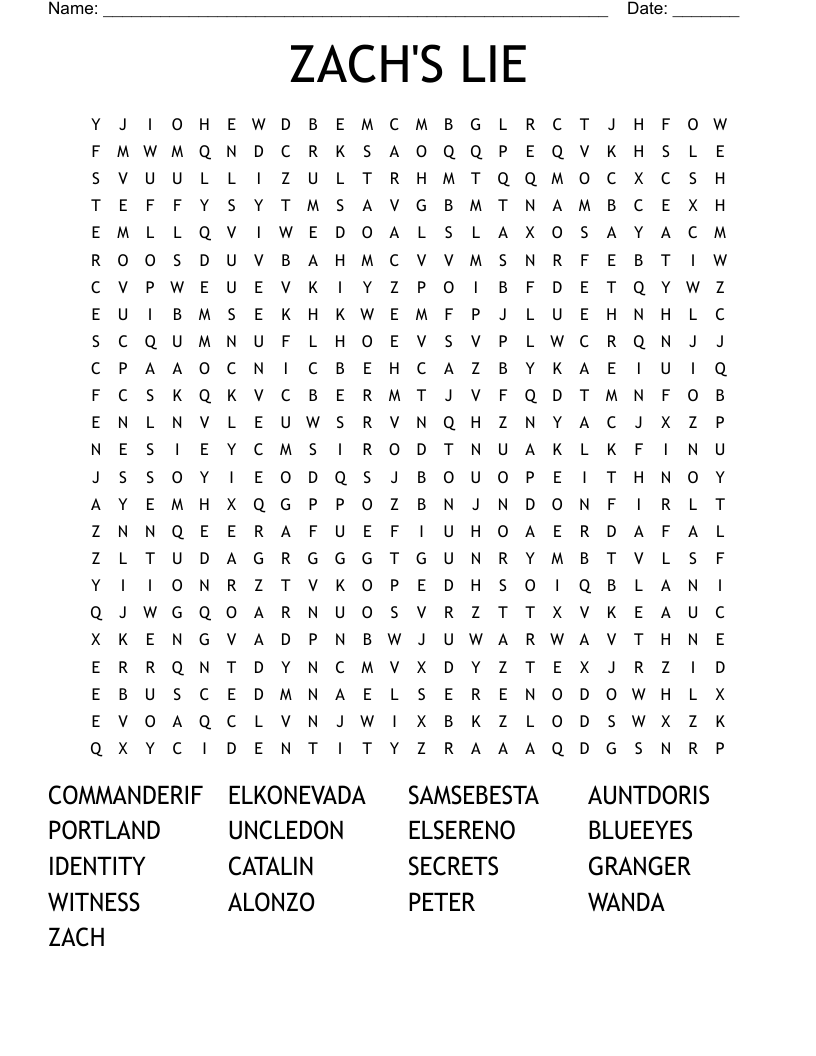 ZACH'S LIE Word Search