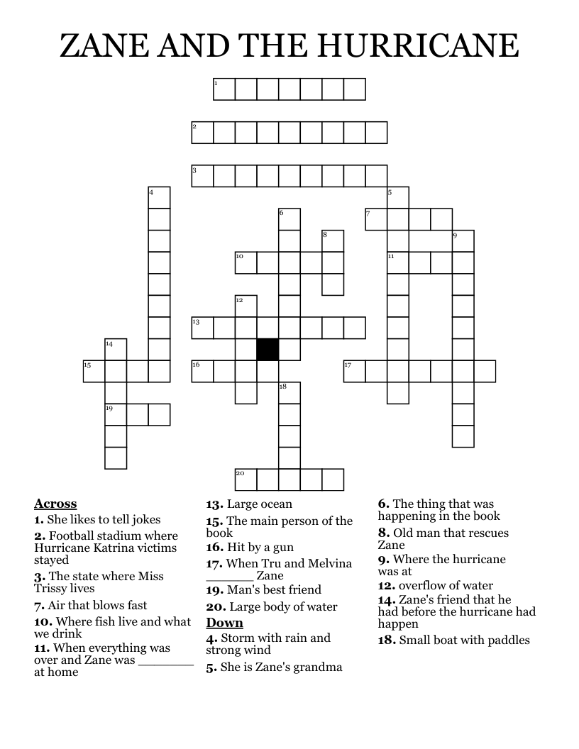 ZANE AND THE HURRICANE Crossword
