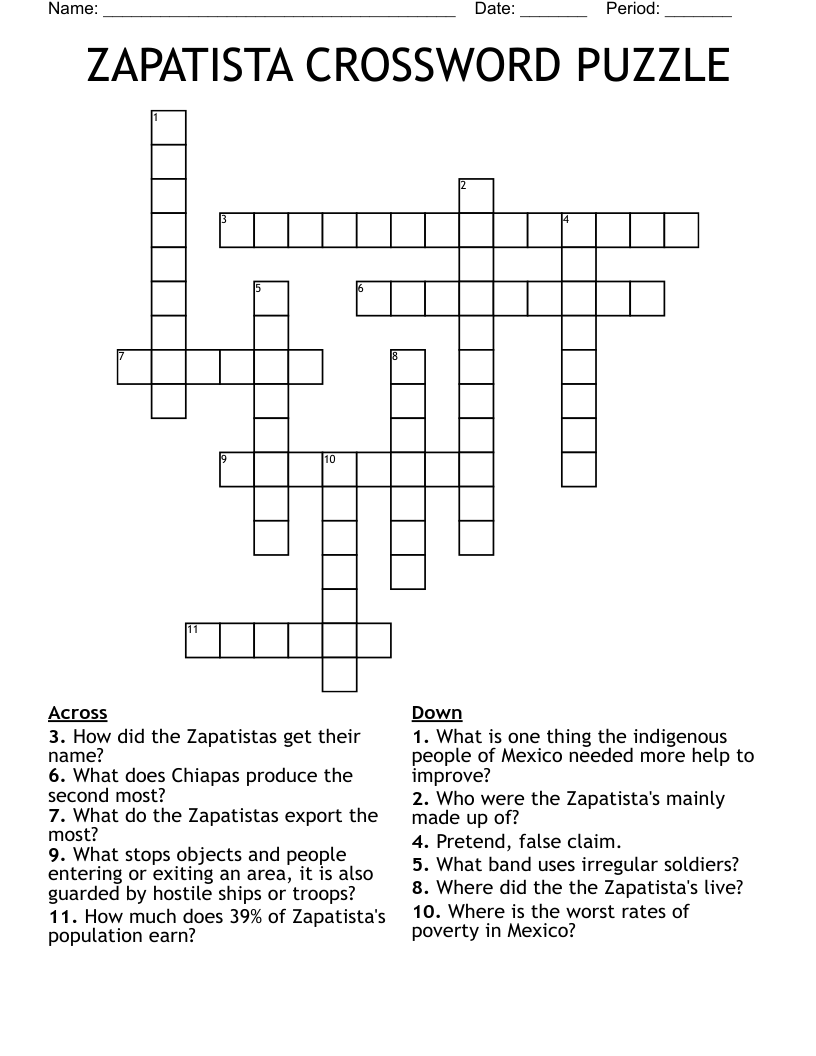 ZAPATISTA CROSSWORD PUZZLE