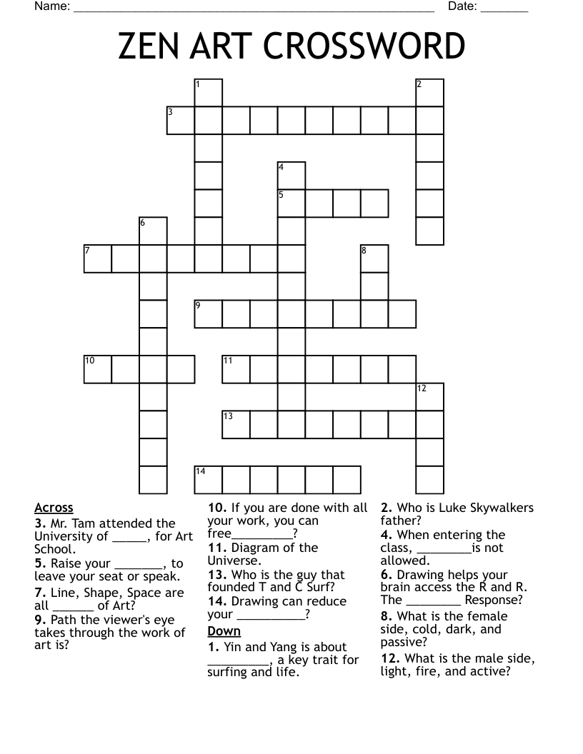 ZEN ART CROSSWORD 